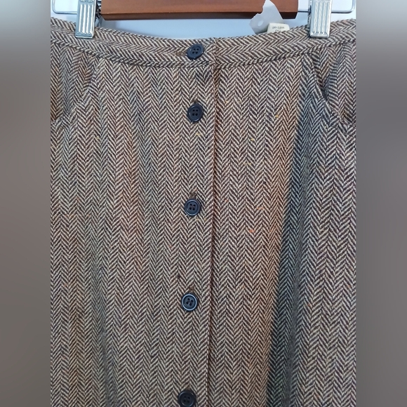 VTG 90s J. Crew Wool Tweed Herringbone Brown Skirt - m - Picture 2 of 9